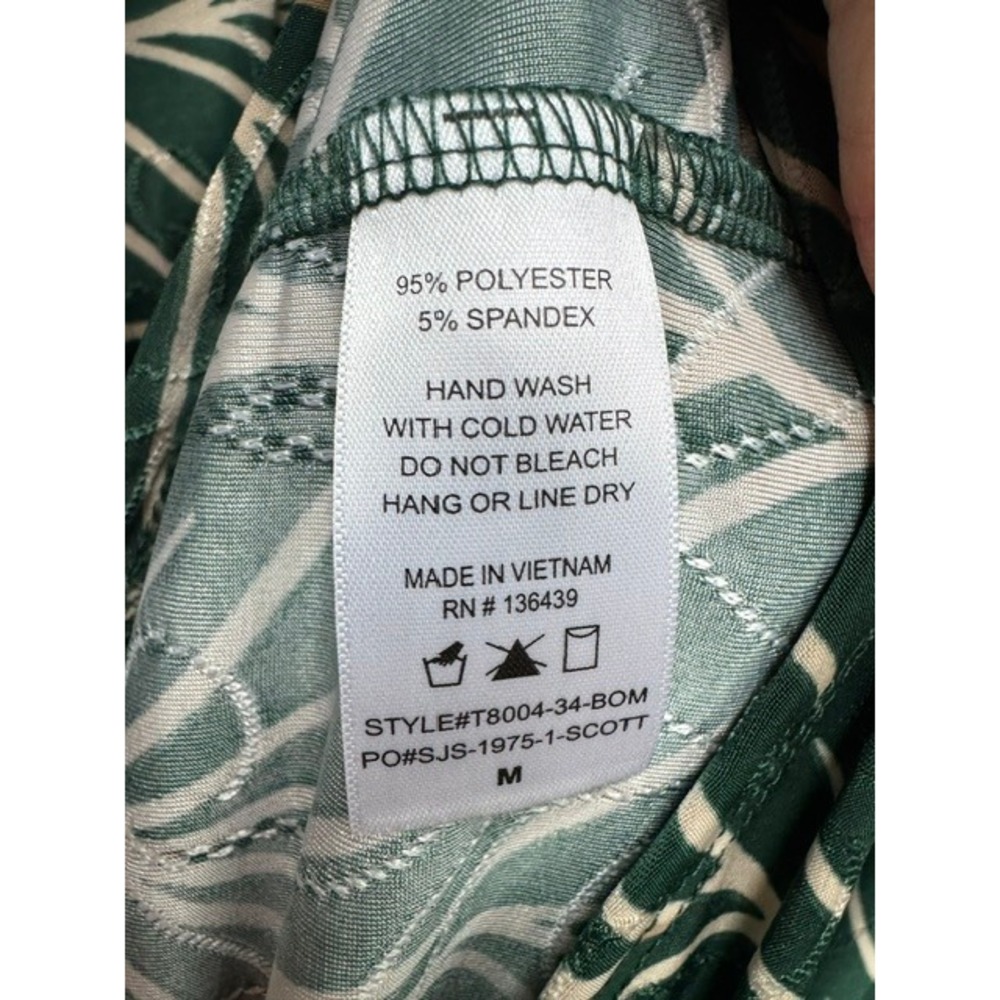 Amana Green Leaf Print Roll Tab Sleeve Blouse Split Neck Top Medium T8004-34-BOM - Picture 5 of 6